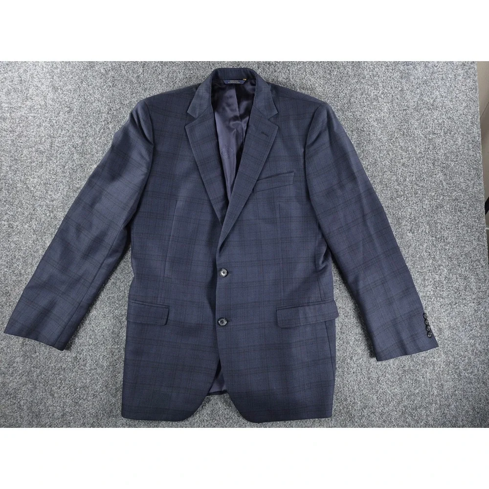 Brooks Brothers 1818 Fitzgerald Blazer Mens 44L Navy Blue Plaid Saxon Wool USA